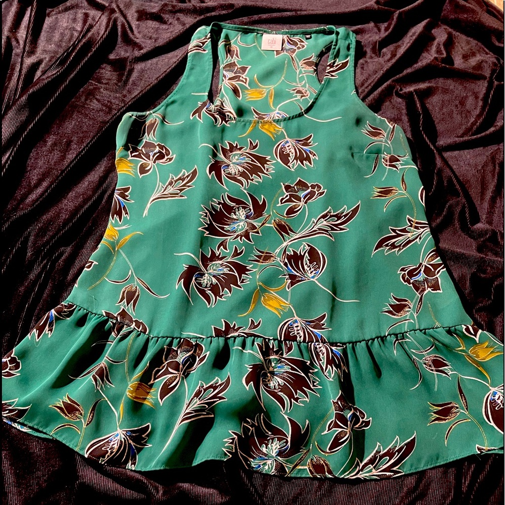 Green print CAbi loose fitting tank (M)